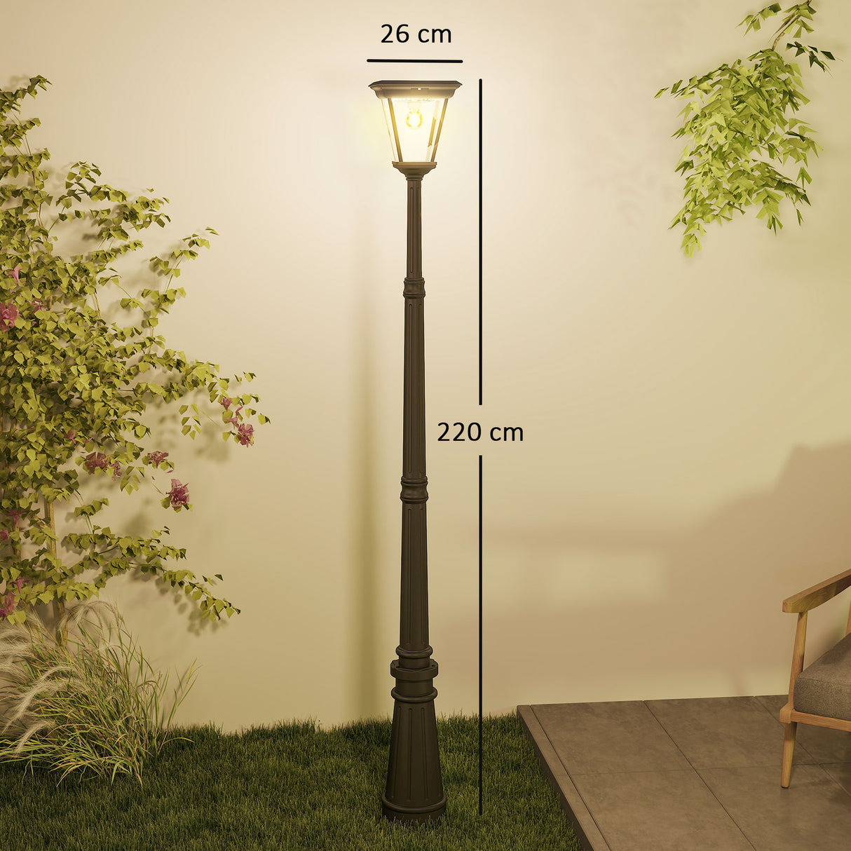 easycomfort easycomfort lampione da giardino a energia solare con sensore pir in alluminio e vetro 26x24x220 cm nero