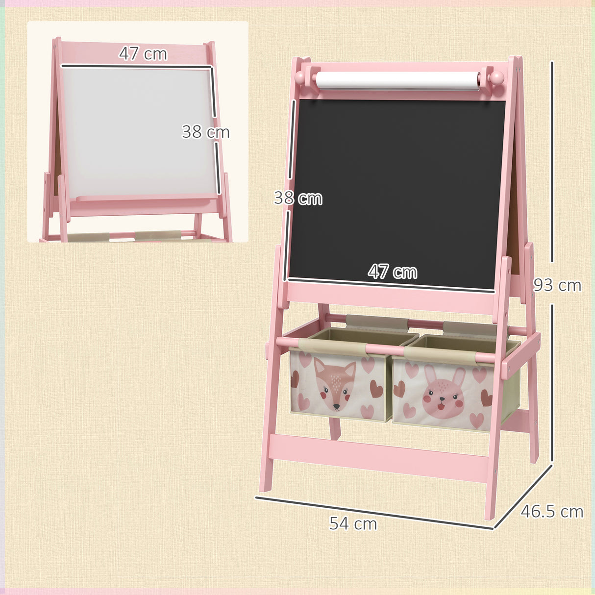 easycomfort easycomfort lavagna per bambini con cavalletto 3 in 1 e 2 contenitori eta 3 8 anni 54x46 5x93cm rosa