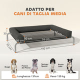 easycomfort easycomfort lettino per cani rialzato di 19 5 cm con cuscino a u in poliestere e acciaio 110x75x30 cm nero e argento