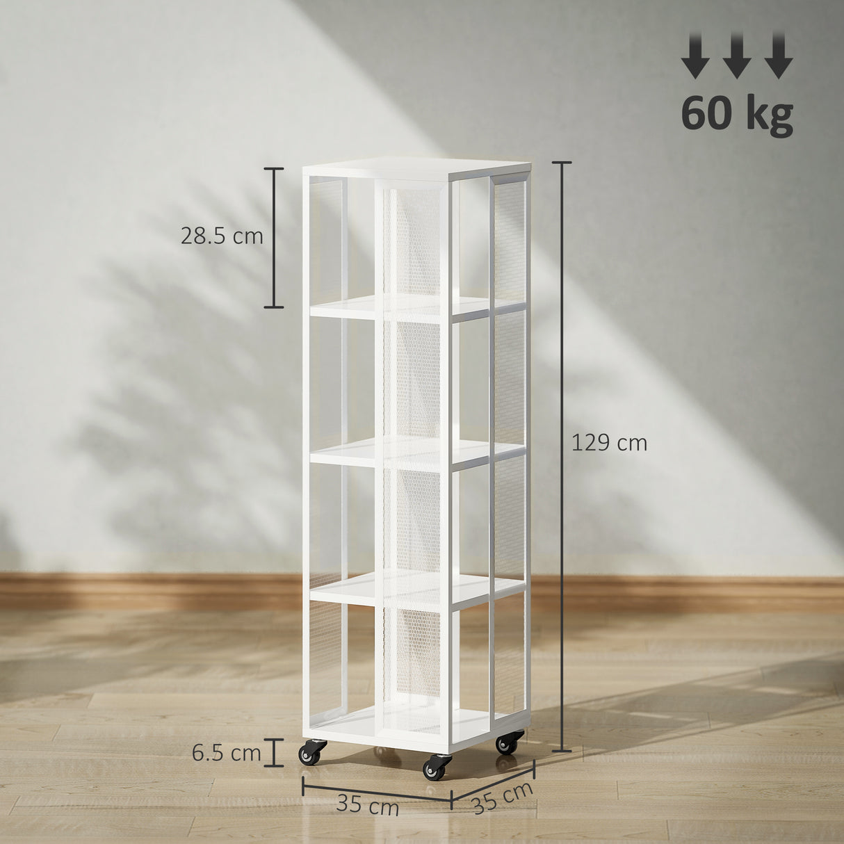 easycomfort easycomfort libreria moderna a 4 ripiani in metallo a rete con ruote 35x35x129 cm bianco