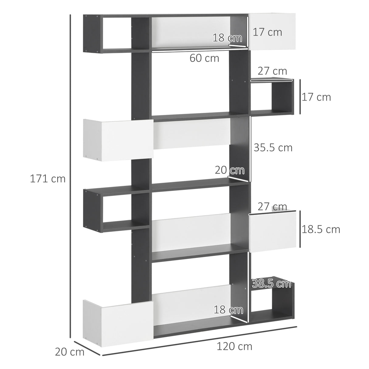 immagine-3-easycomfort-easycomfort-libreria-moderna-a-5-livelli-con-8-ripiani-aperti-in-truciolato-120x20x171-cm-grigia-e-bianca