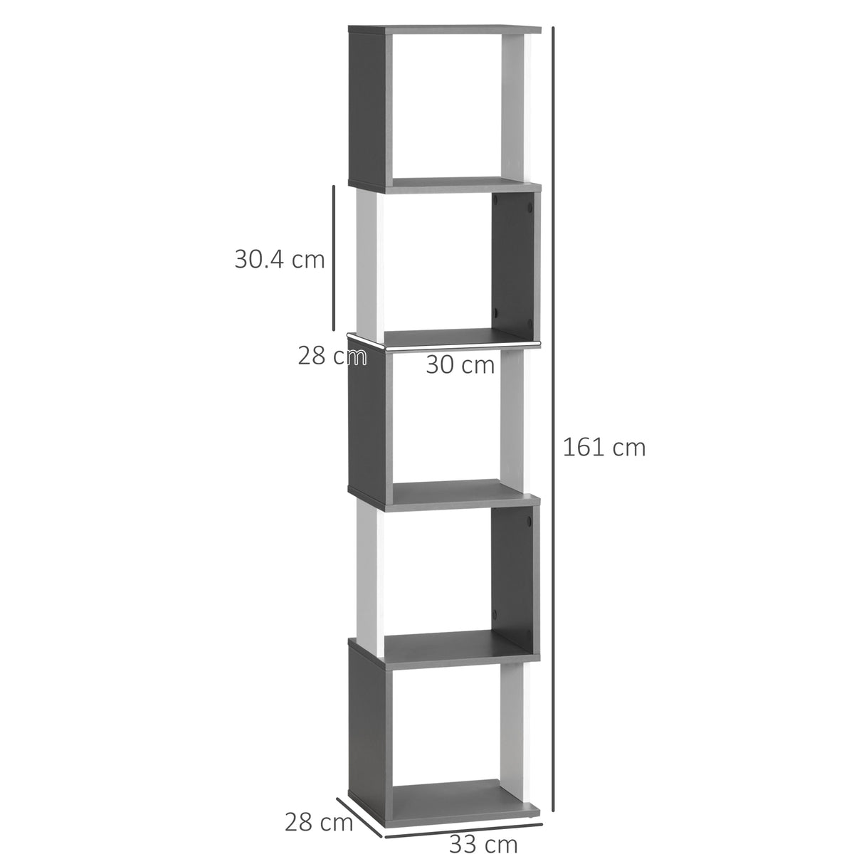 immagine-3-easycomfort-easycomfort-libreria-moderna-salvaspazio-a-5-ripiani-in-legno-33x28x161cm-grigio-e-bianco