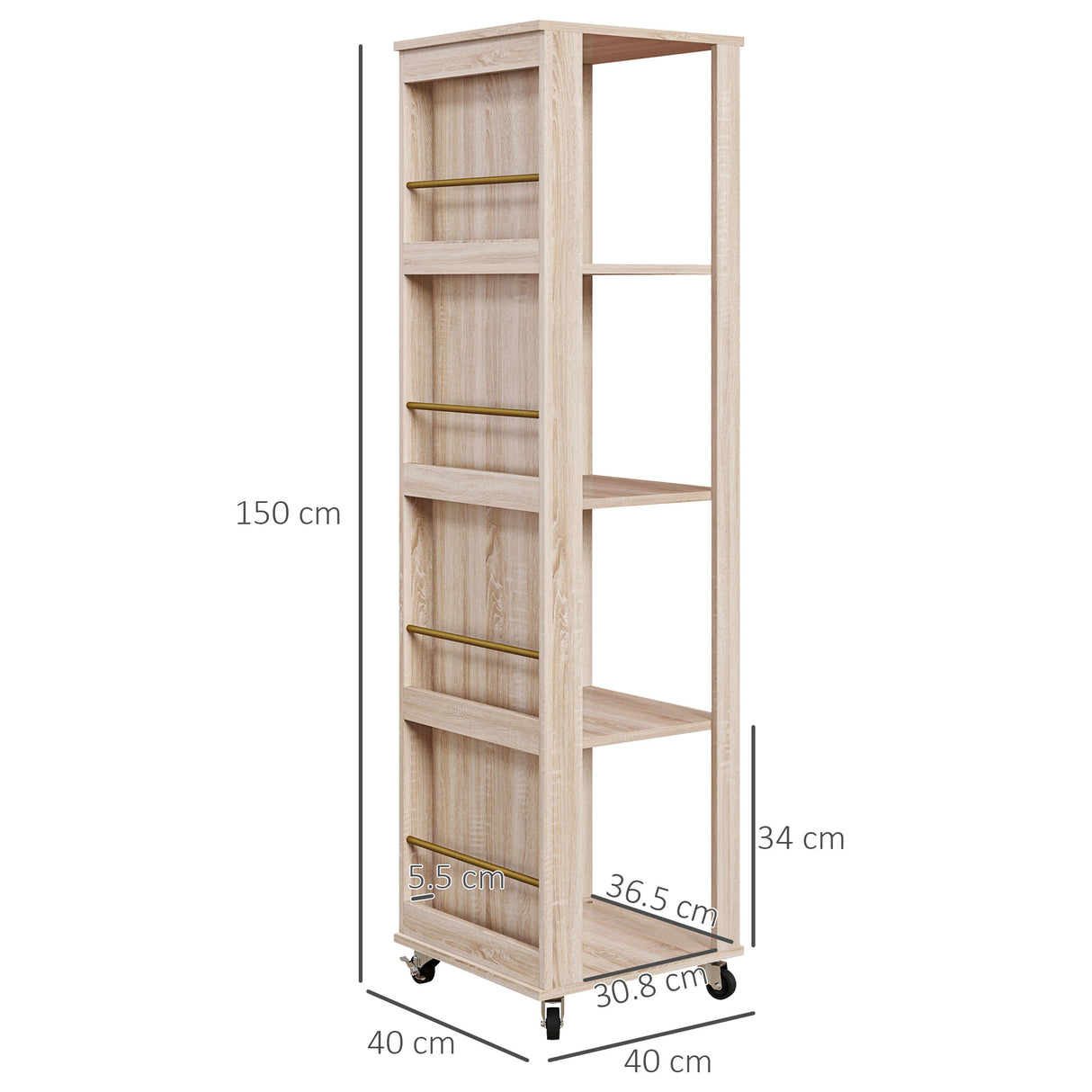 immagine-3-easycomfort-easycomfort-libreria-portariviste-moderna-a-4-ripiani-in-legno-con-rotelle-40x40x150cm-quercia