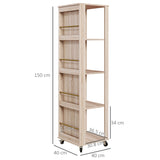 immagine-3-easycomfort-easycomfort-libreria-portariviste-moderna-a-4-ripiani-in-legno-con-rotelle-40x40x150cm-quercia