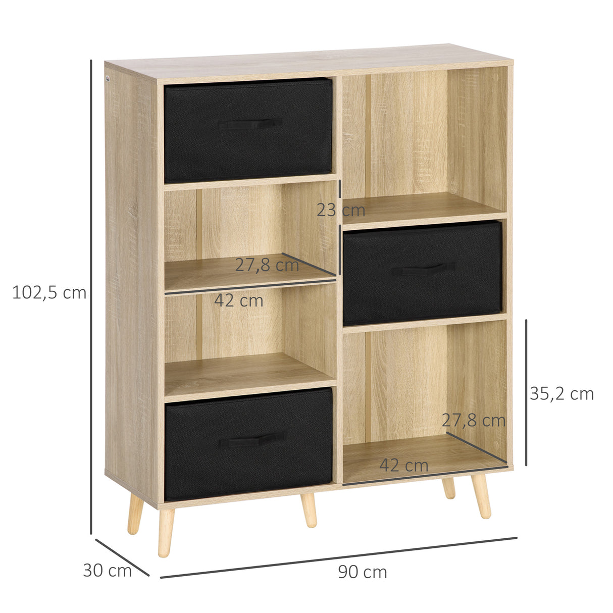 immagine-3-easycomfort-easycomfort-libreria-scaffale-a-7-vani-con-3-cassetti-rimovibili-e-pieghevoli-90x30x102-5cm-legno