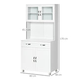 easycomfort easycomfort mobile cucina moderno con 2 armadietti ante in vetro e mensole regolabili 80x48x170 cm bianco