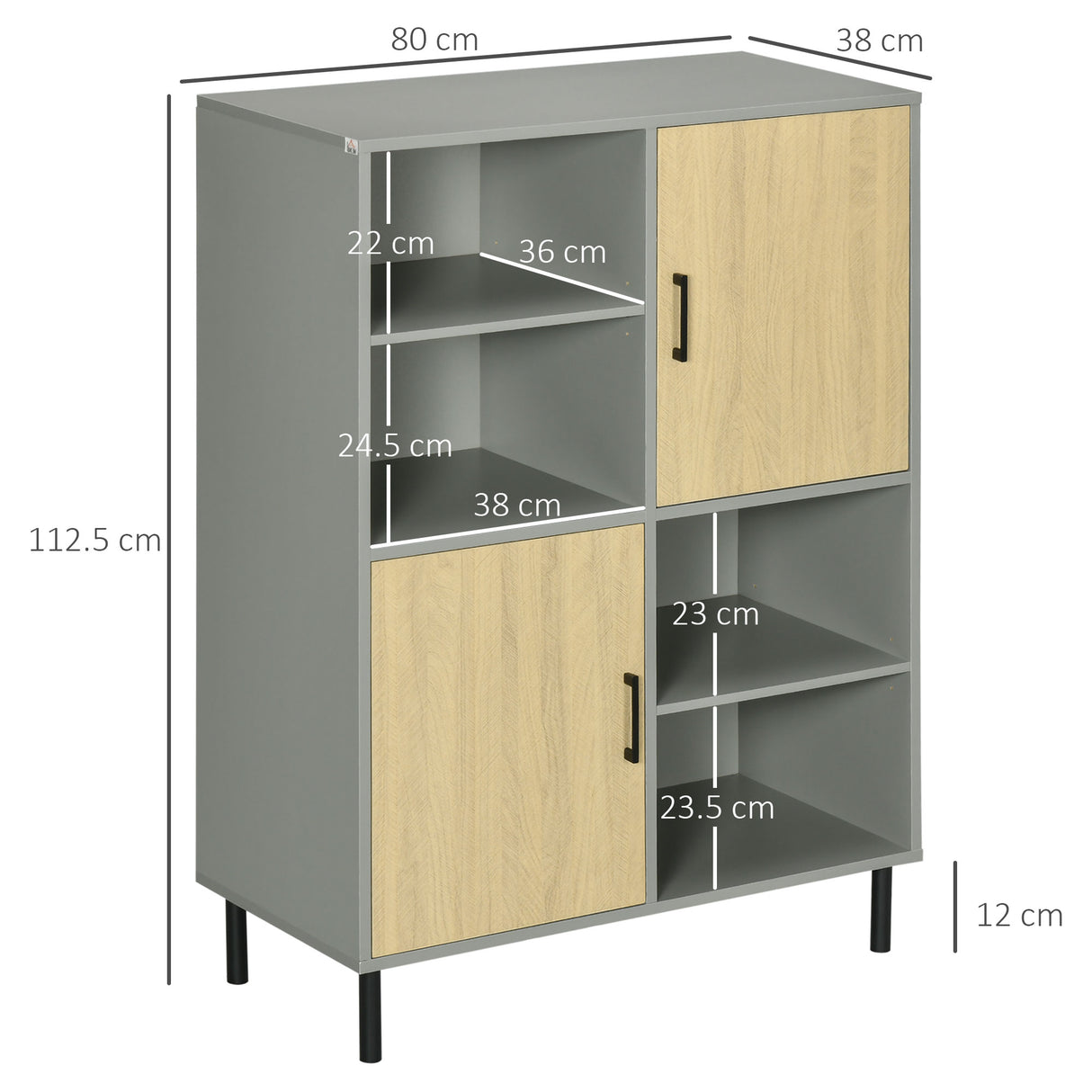 immagine-3-easycomfort-easycomfort-mobile-da-cucina-multiuso-con-4-ripiani-aperti-regolabili-e-2-armadietti-in-truciolato-80x38x1125cm