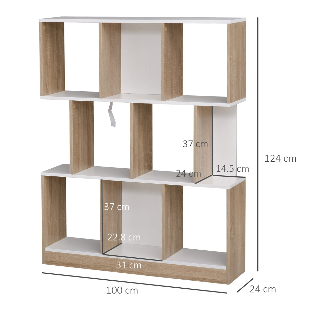 easycomfort easycomfort mobile libreria a 8 ripiani per soggiorno e camera da letto in legno 100x27x124 cm rovere e bianco ean 8054111845847