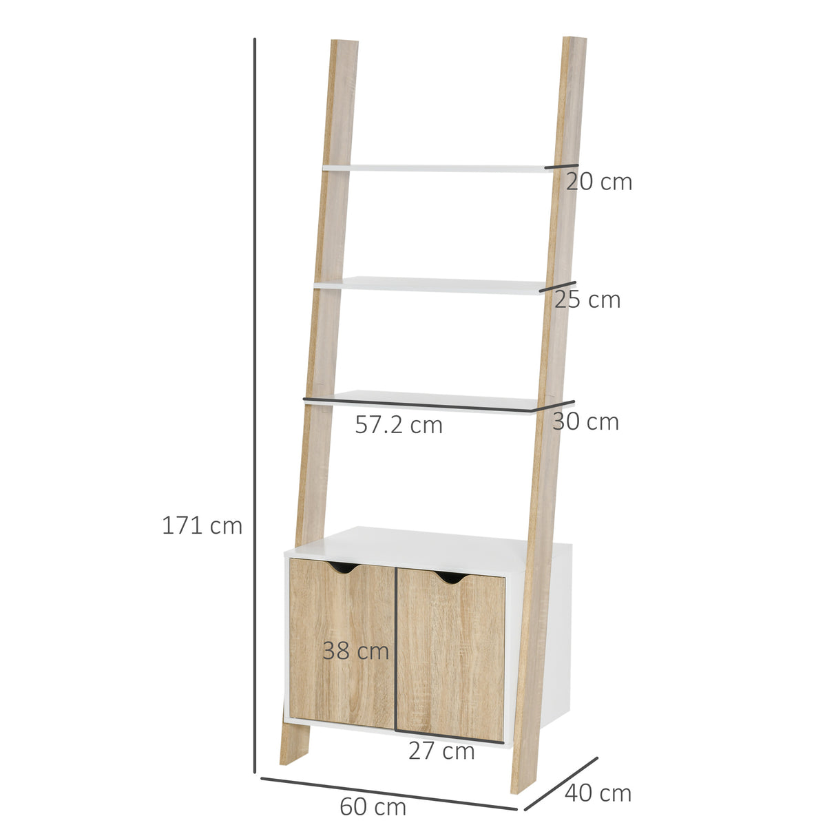 immagine-3-easycomfort-easycomfort-mobile-libreria-a-scala-con-3-mensole-e-armadietto-scaffale-moderno-stile-nordico-in-legno-60x40x171cm-rovere-e-bianco