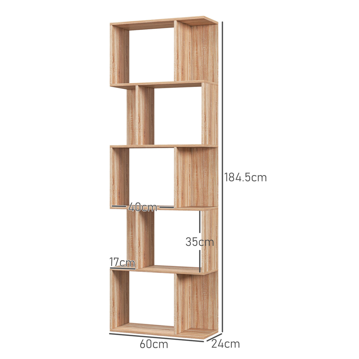 easycomfort easycomfort mobile libreria in legno a 5 ripiani con divisorio 60x24x184 5 cm color legno