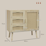 easycomfort easycomfort mobile multiuso stile boho con armadietto e 3 cassetti in legno e rattan 80x36x75cm rovere