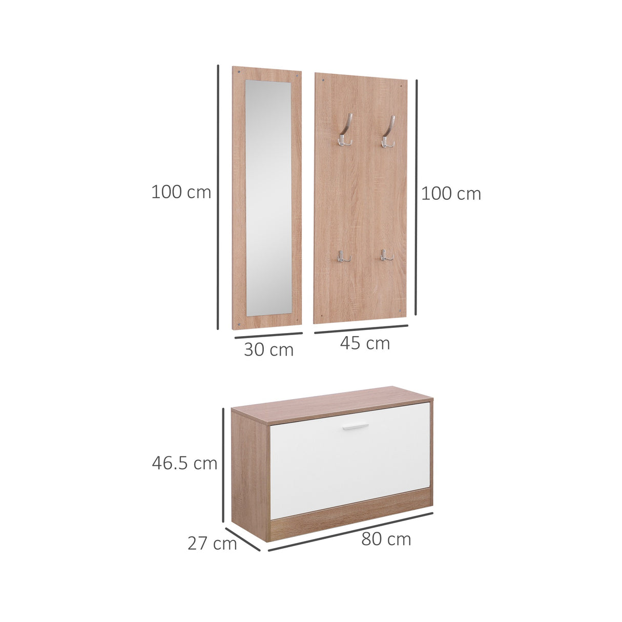 easycomfort easycomfort mobile per ingresso in legno set 3 pezzi con scarpiera appendiabiti e specchio 80x27x46 5cm color legno ean 8054111847452