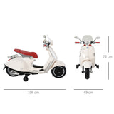 easycomfort easycomfort moto elettrica per bambini con licenza ufficiale vespa 2 rotelle luci e suoni 108x49x75 cm bianca
