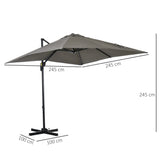 easycomfort easycomfort ombrellone da giardino a manovella 2 5x2 5 m con rotazione 360 e parasole regolabile grigio chiaro