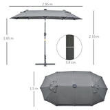 easycomfort easycomfort ombrellone doppio con base a crocee luci solari 295x150x219cm grigio