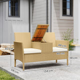 easycomfort easycomfort panca da giardino con tavolino a ribalta portaoggetti in rattan e acciaio 134x58x82 cm crema e cachi