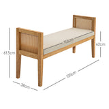 easycomfort easycomfort panca fondo letto boho con seduta imbottita e braccioli in legno e rattan 120x38x61 5cm crema