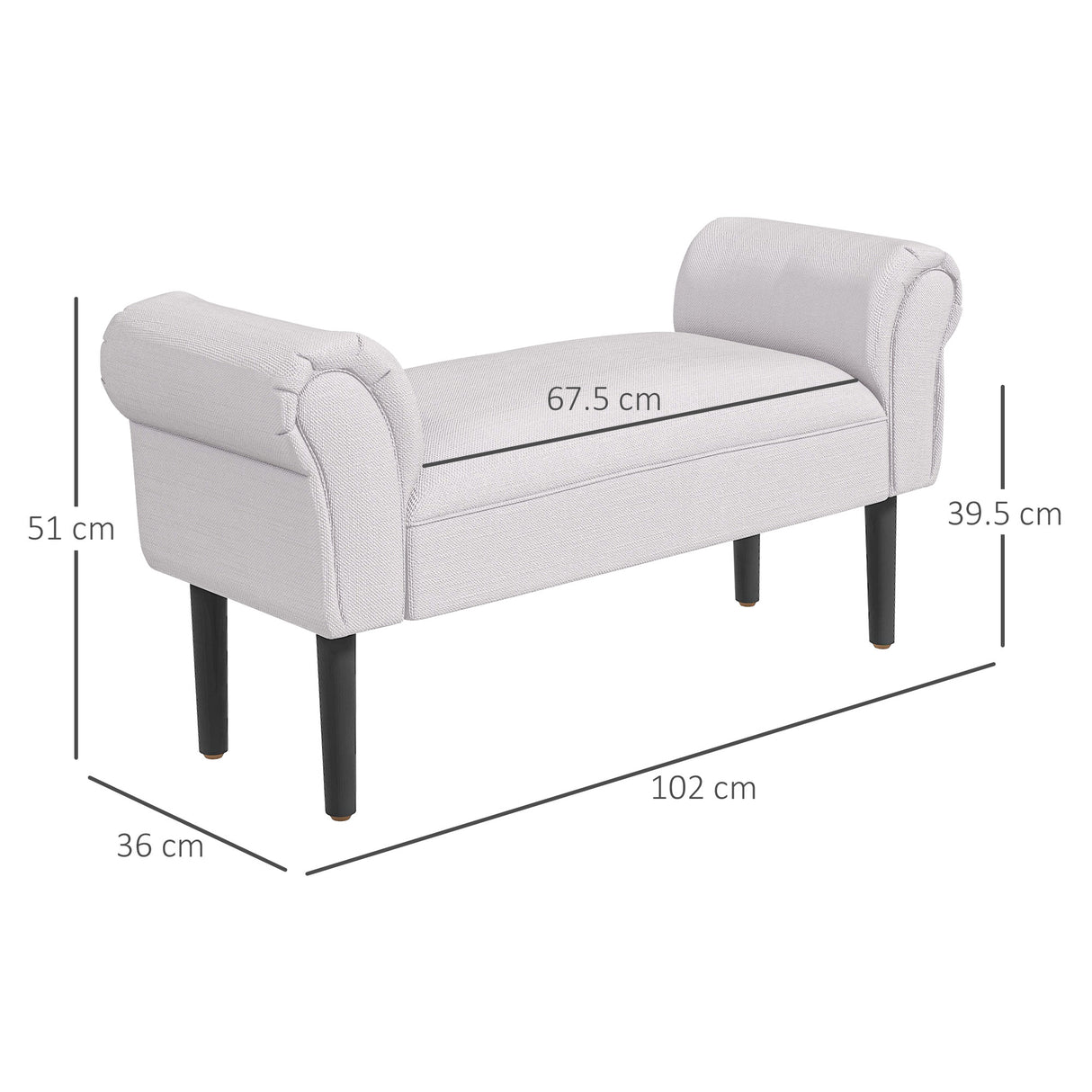 easycomfort easycomfort panca fondo letto con braccioli arrotolati panca imbottita per camera da letto grigio 102x36x51cm ean 8054144135427