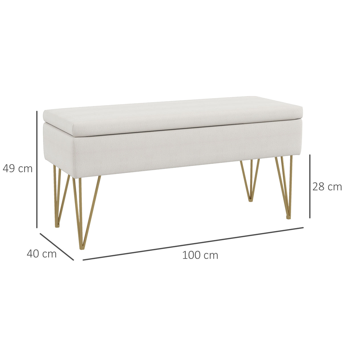 easycomfort easycomfort panca fondo letto con contenitore in tessuto e gambe in acciaio 100x40x49cm crema