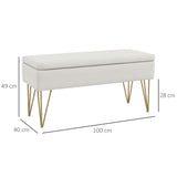easycomfort easycomfort panca fondo letto con contenitore in tessuto e gambe in acciaio 100x40x49cm crema