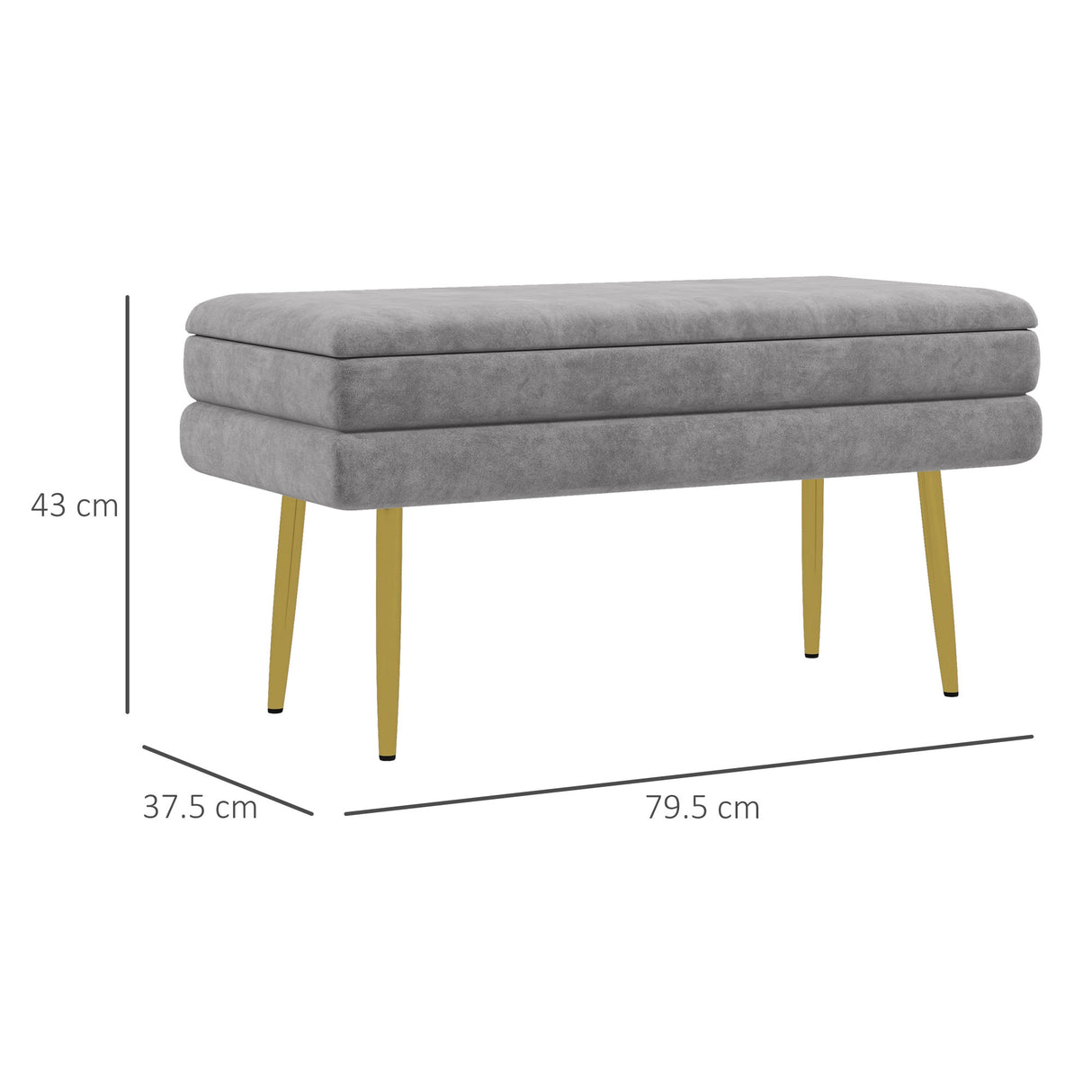 easycomfort easycomfort panca fondo letto con spazio portaoggetti in acciaio e poliestere 79 5x37 5x43 cm grigia