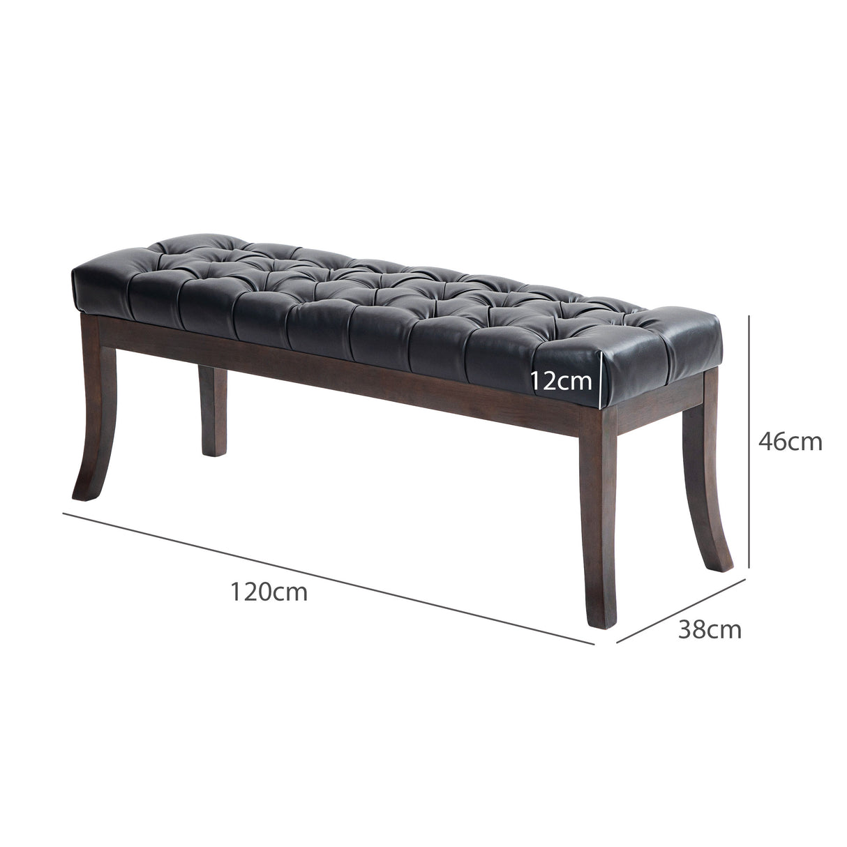 easycomfort easycomfort panca fondo letto imbottita con design a bottoni e gambe ricurve in pelle pu e legno 120x38x46 cm nero