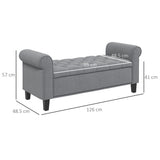 easycomfort easycomfort panca fondo letto in tessuto vellutato con spazio portaoggetti e braccioli 126x48 5x57 cm grigio
