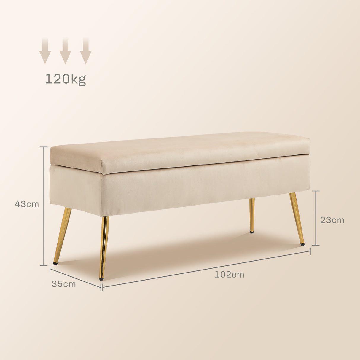 easycomfort easycomfort panca fondoletto imbottita da 30 5l con gambe affusolate in tessuto effetto velluto 102x35x43 cm beige