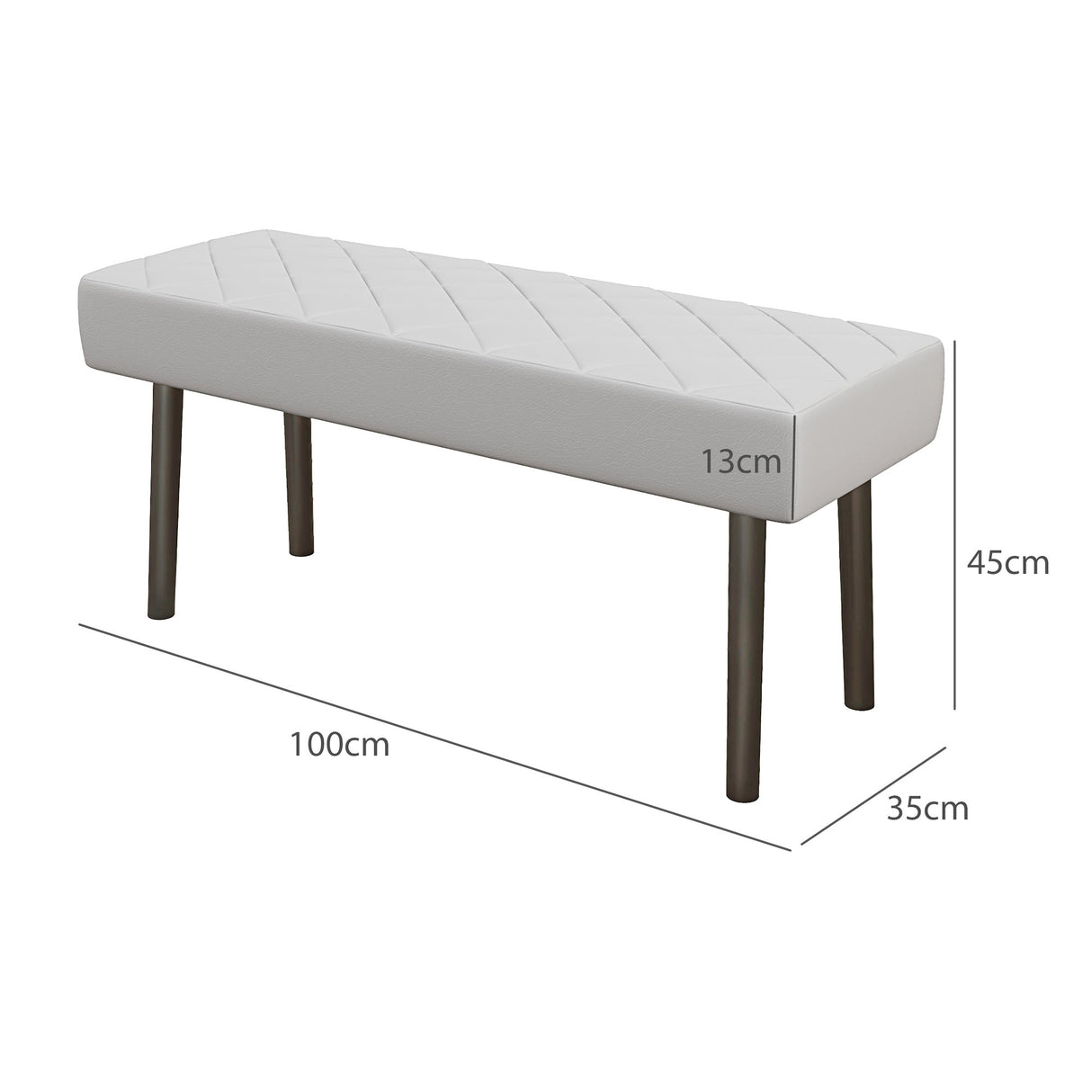 easycomfort easycomfort panca fondoletto imbottita in finta pelle trapuntata a diamante e gambe in acciaio 100x35x45cm grigio