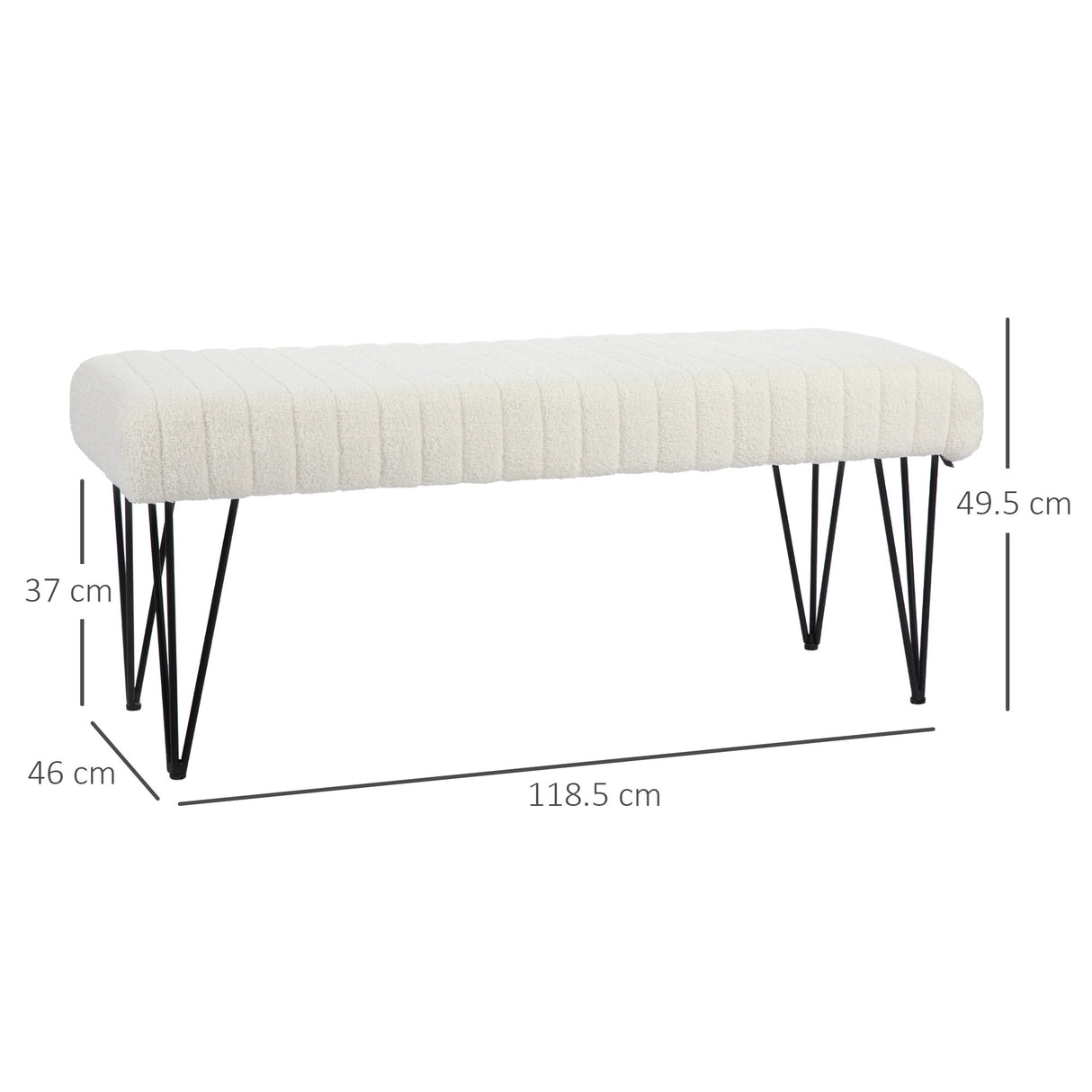 easycomfort easycomfort panca fondoletto moderna con gambe a forcina in tessuto effetto ciniglia legno e metallo 118 5x46x49 5 cm crema