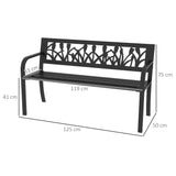easycomfort easycomfort panchina da giardino a 2 posti in acciaio con schienale decorato e braccioli 125x50x75cm nero