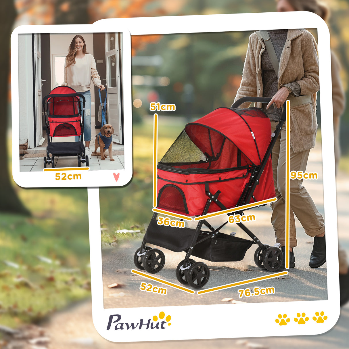 easycomfort easycomfort passeggino per cani piccoli pieghevole con maniglione girevole e ruote con freni 76 5x52x95cm rosso