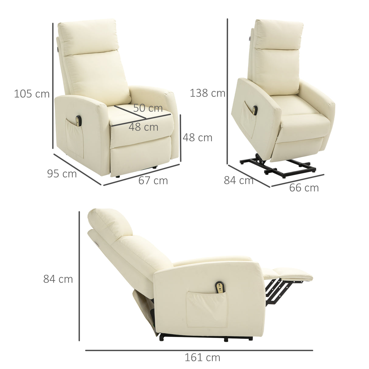 easycomfort easycomfort poltrona alzapersona con telecomando e schienale reclinabile a 145 similpelle color crema