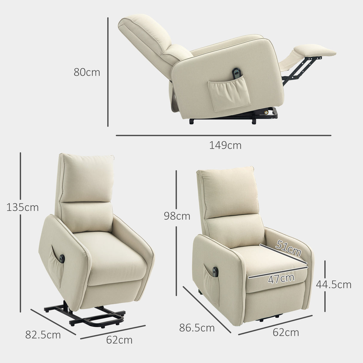 easycomfort easycomfort poltrona alzapersona elettrica reclinabile con telecomando e tasca in tessuto beige