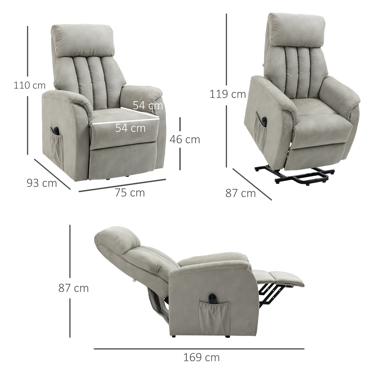 easycomfort easycomfort poltrona alzapersona reclinabile 150 max con telecomando e poggiapiedi 75x93x110 cm grigio