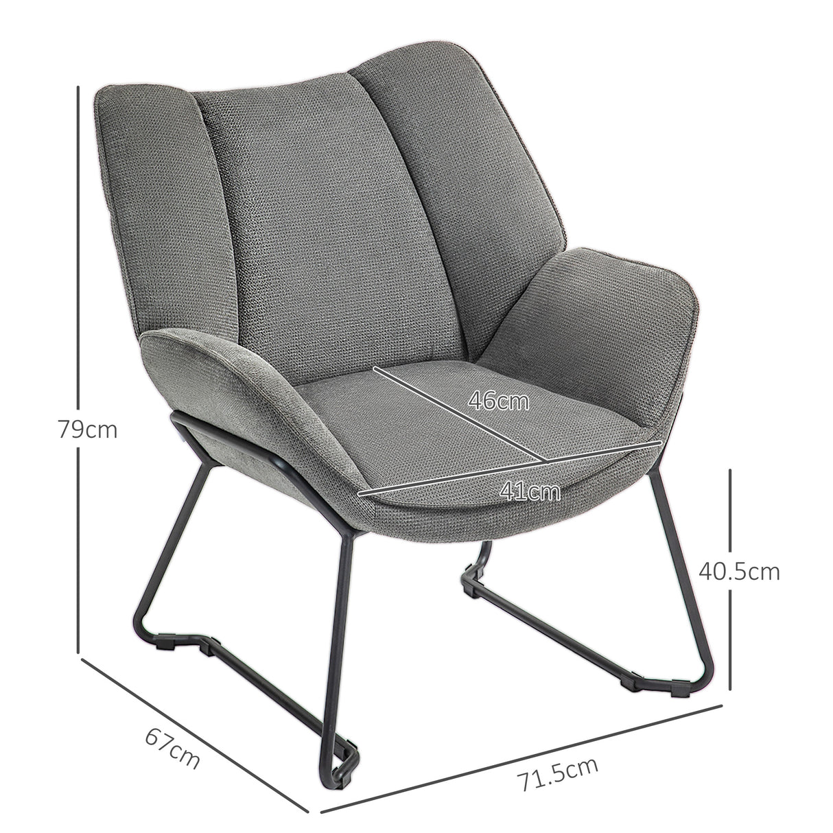 easycomfort easycomfort poltrona darredo con braccioli inclinati in tessuto effetto lino e acciaio 71 5x67x79 cm grigio