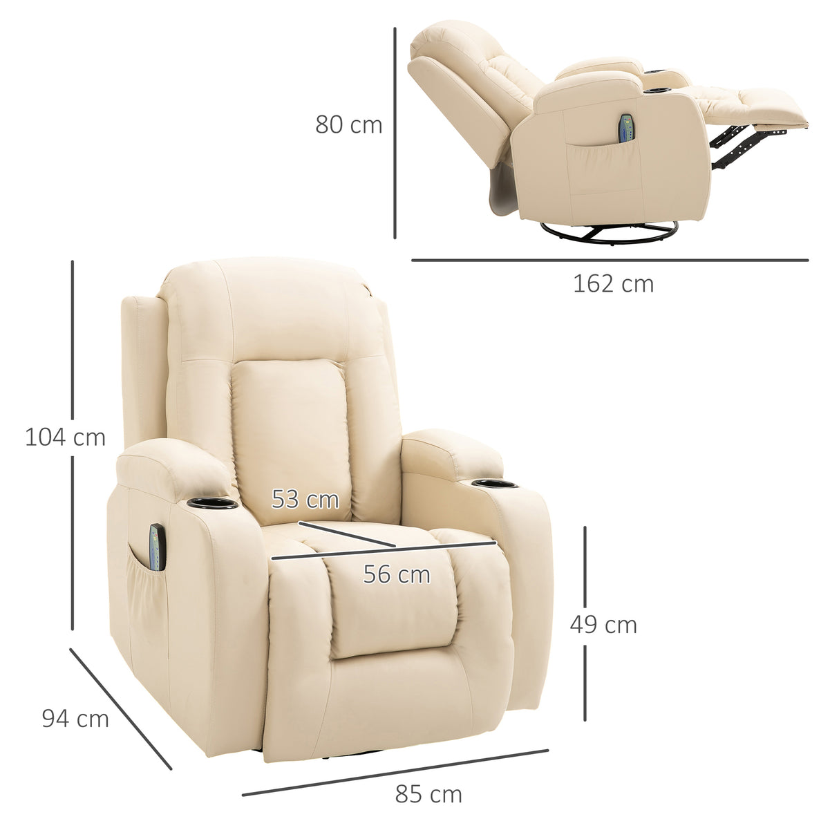 easycomfort easycomfort poltrona massaggiante a 8 punti reclinabile con portabicchieri e telecomando 85x94x104 cm beige