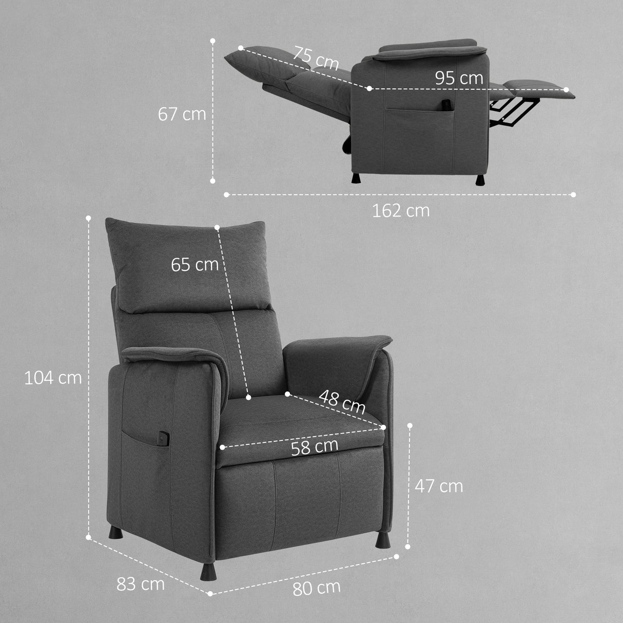 easycomfort easycomfort poltrona reclinabile elettrica con telecomando e poggiapiedi in tessuto effetto velluto 80x83x104 cm nera