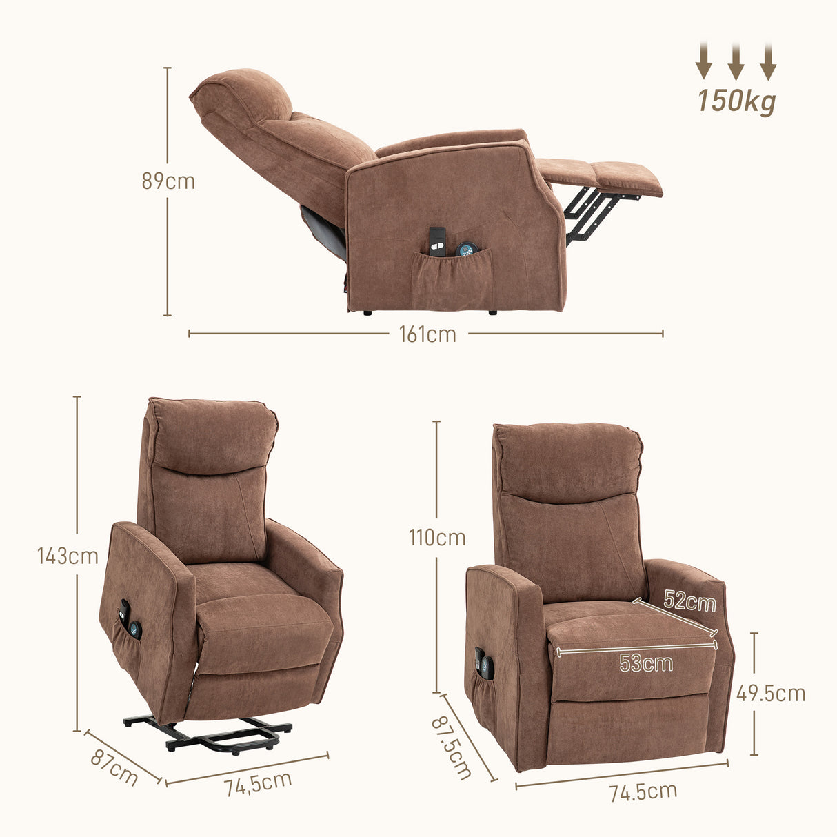 easycomfort easycomfort poltrona relax alzapersona con 8 punti massaggio reclinazione a 135 e 2 telecomandi marrone