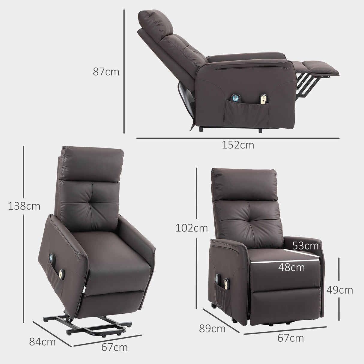 easycomfort easycomfort poltrona relax alzapersona e reclinabile con 8 punti massaggio e riscaldamento 2 telecomandi marrone