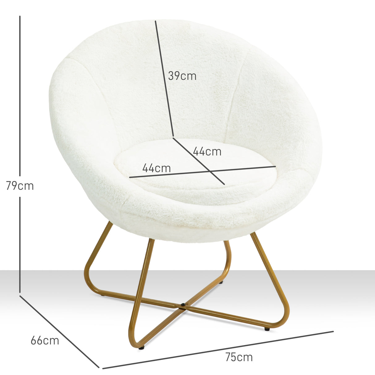 easycomfort easycomfort poltroncina da camera in finta pelliccia con gambe in metallo 75x66x79 cm bianco