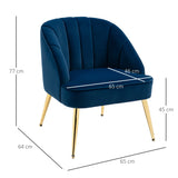 easycomfort easycomfort poltroncina da camera in velluto con gambe in acciaio dorate 65x64x77cm blu scuro