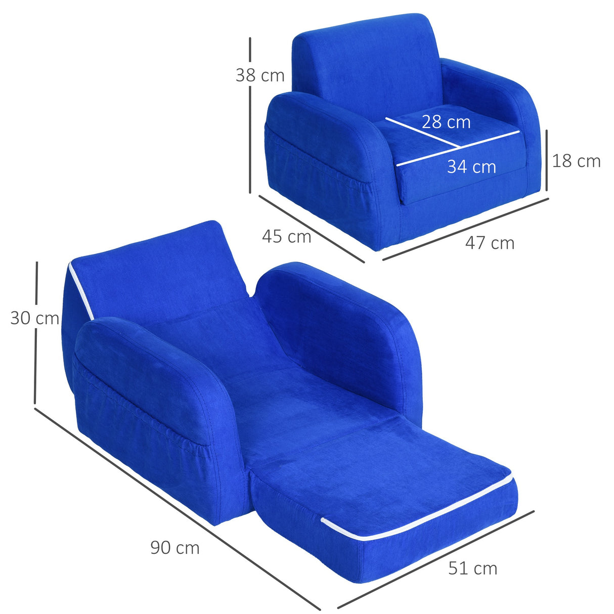 easycomfort easycomfort poltroncina letto 2 in 1 per cameretta bambini con imbottitura e rivestimento flanella blu max 65 kg 47x45x38cm