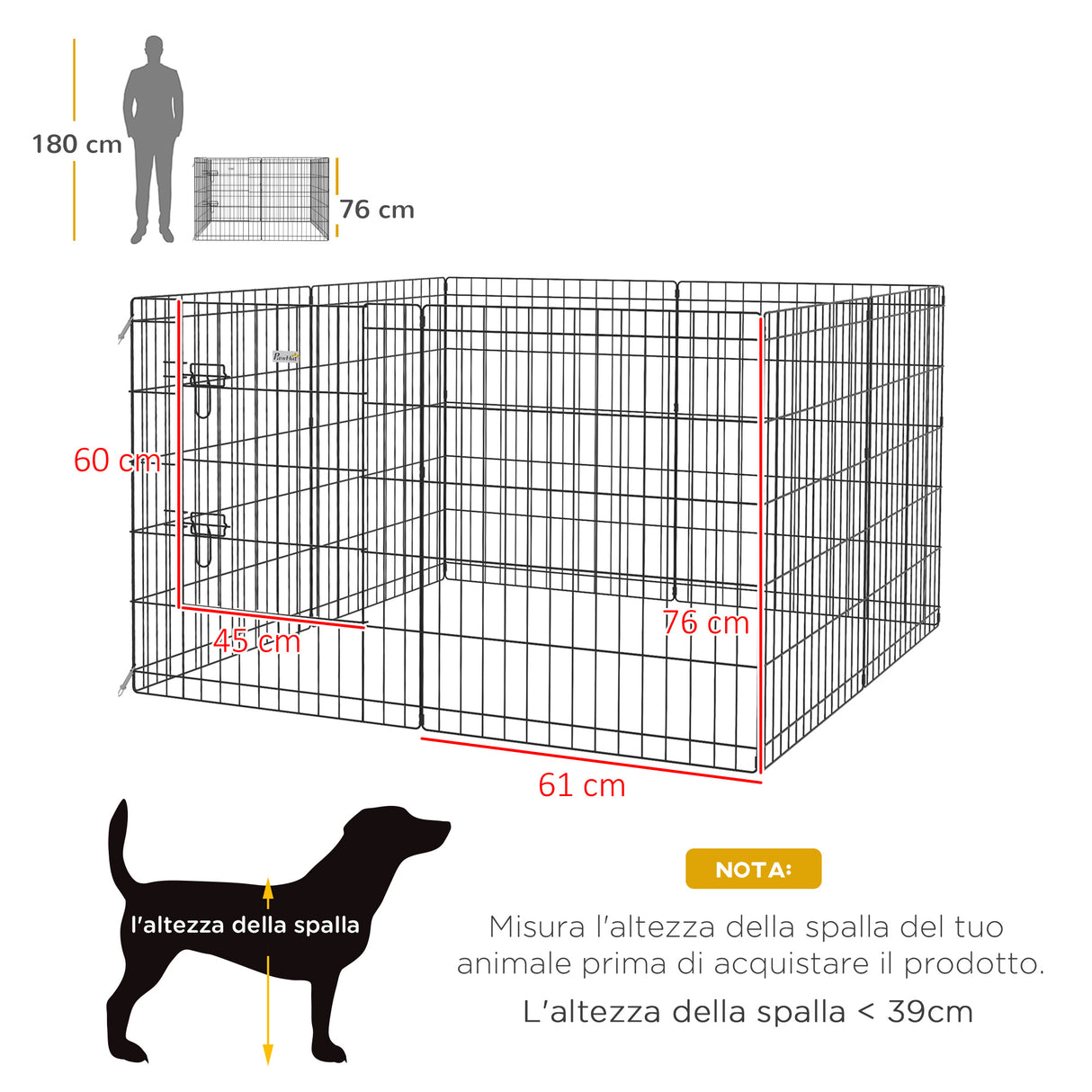easycomfort easycomfort recinto per cani e cuccioli box per animali da 8 pezzi in filo di ferro 76 x 61cm nero