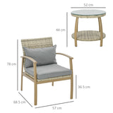 easycomfort easycomfort salotto da giardino in rattan con 2 poltroncine con cuscini e tavolino in vetro marrone e grigio