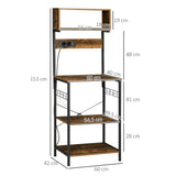 easycomfort easycomfort scaffale cucina con multipresa ripiani e ganci stile industriale 60x42x153cm marrone
