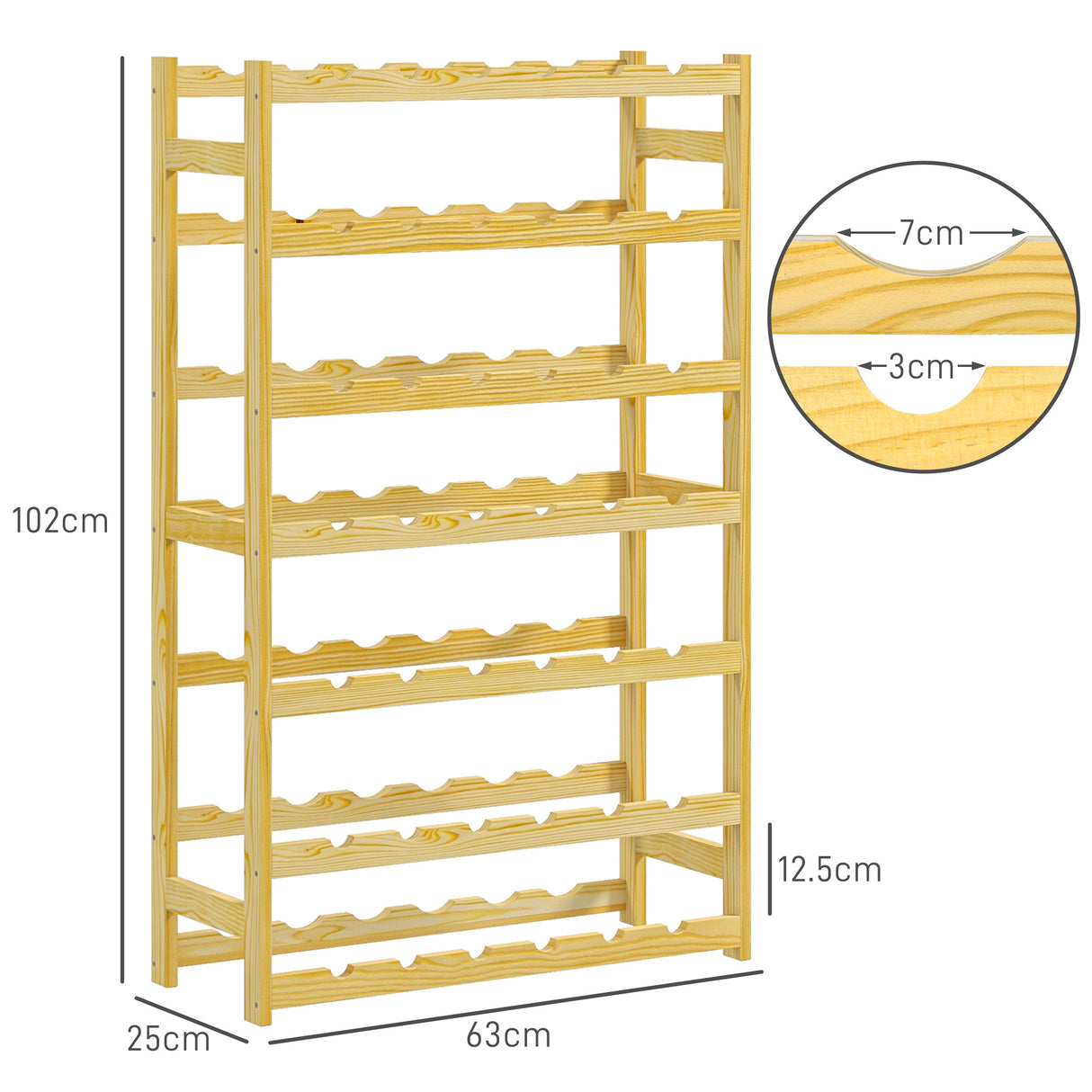 easycomfort easycomfort scaffale portabottiglie a 7 livelli per 42 bottiglie di vino legno di pino naturale 63x25x102cm