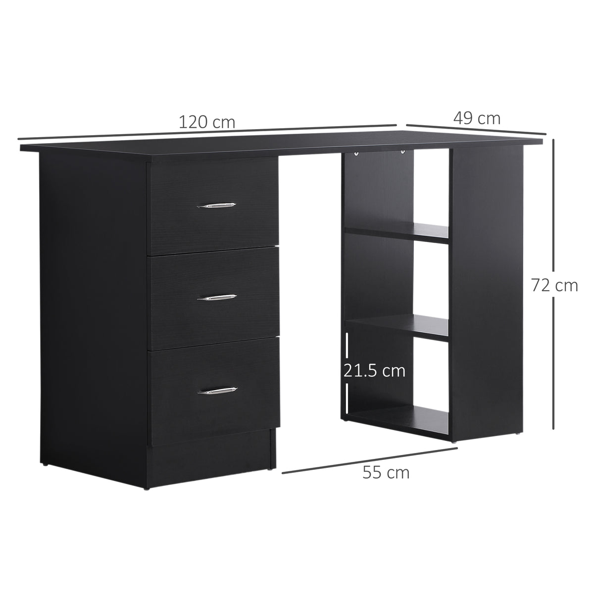 easycomfort easycomfort scrivania pc con 3 ripiani e 3 cassetti per camera e ufficio in legno mdf 120x49x72 cm nera