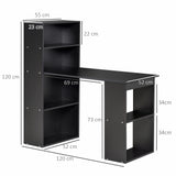 easycomfort easycomfort scrivania pc in legno con 6 ripiani portaoggetti laterali 120x55x120 cm nero