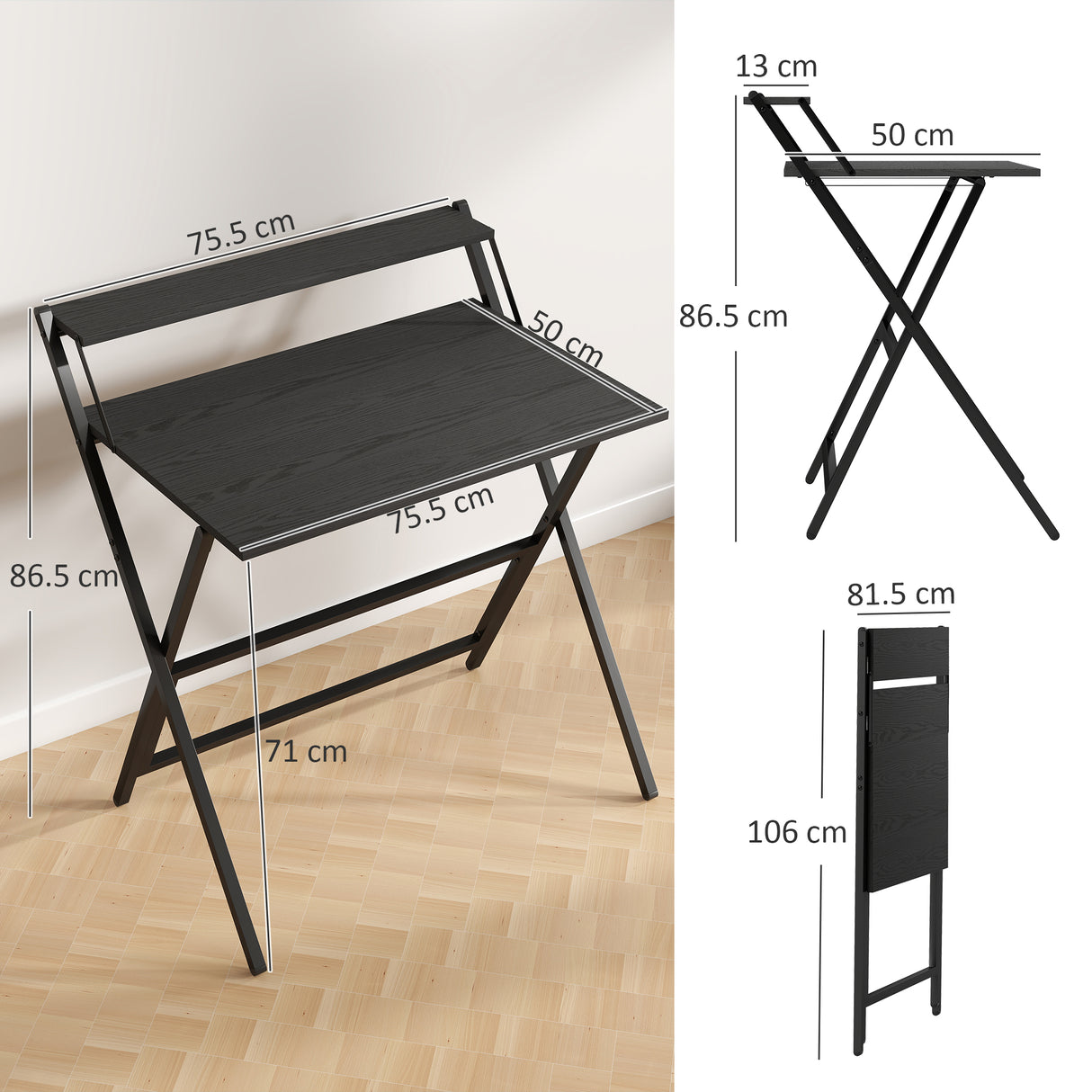 easycomfort easycomfort scrivania pieghevole con ripiano per monitor 81 5x62x86 5 cm nero